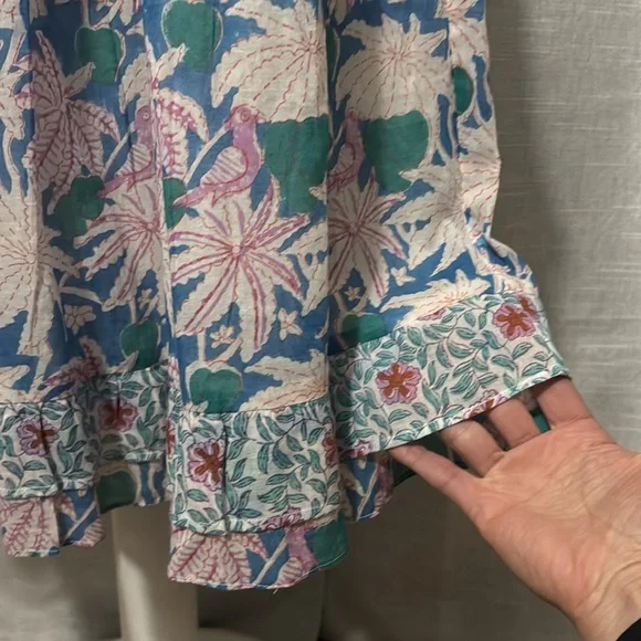 Oliphant brand Dress-XS-Floral-Sleeveless-Cotton-Maxi-Lined-Blue/Pink/Green-EUC